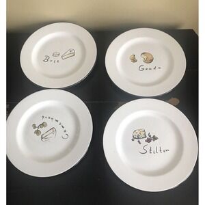 SET OF‎ 4 Pottery Barn CHEESE Cocktail Appetizer French Cheeses 7 3/4" Plates.